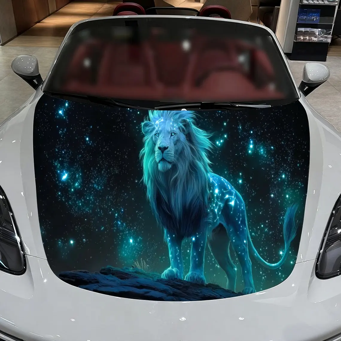 Фото Виниловая пленка для автомобиля Azure Starfield Majestic Lion, водонепроницаемая наклейка на капот автомобиля из ПВХ, самоклеящиеся устойчивые к царапинам наклейки №3