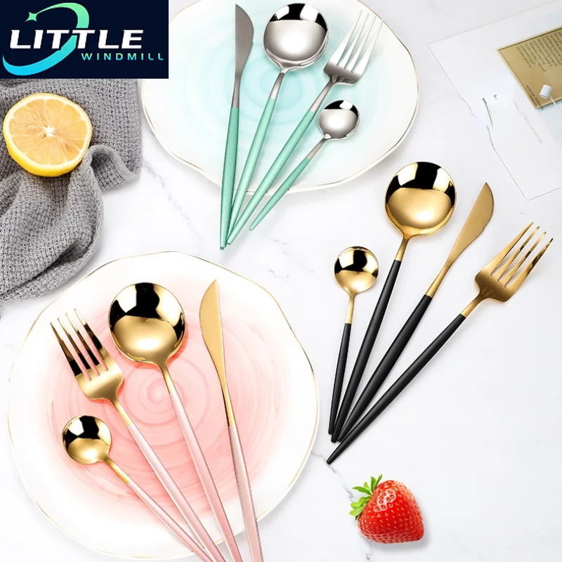 

Gold Cutlery Stainless Steel Dinnerware Silverware Flatware Set Dinner Knife Fork Spoon Cutlery Set Dining Table Set Chopsticks