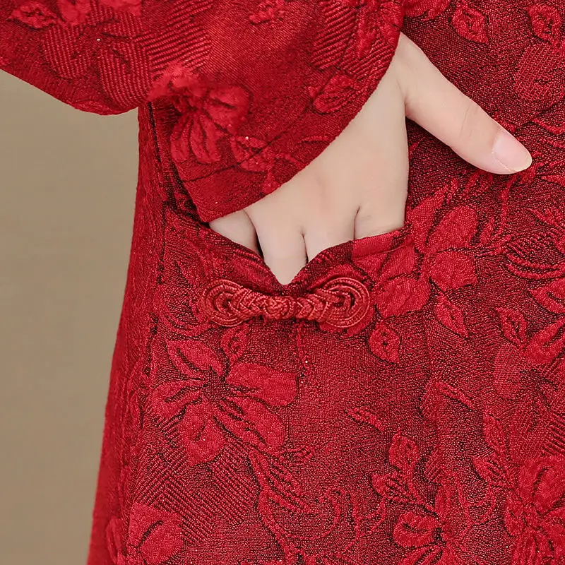 Plus Size Autumn Winter Elegant Dress V Neck Vintage Long Sleeve Party Maxi Robe Femme Slim Waisted 5XL J103 | Женская одежда