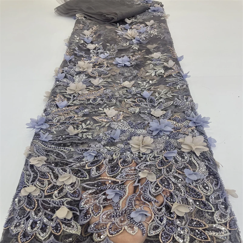 

3D Цветочная африканская кружевная ткань 2023 Высококачественная кружевная ткань с бисером и блестками французское нигерийское шитье свадебное платье женское
