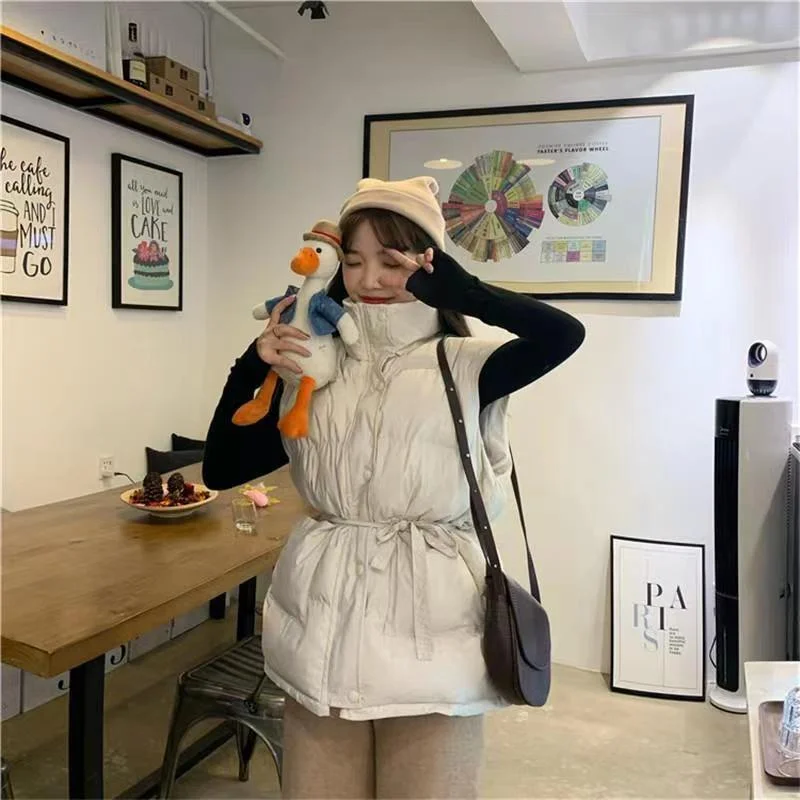 Autumn 2021 New Female Vest Jacket Women Winter Coat Warm Women Loose Parkas Solid Army Green Sleeveless Coats Parka 4 Colors