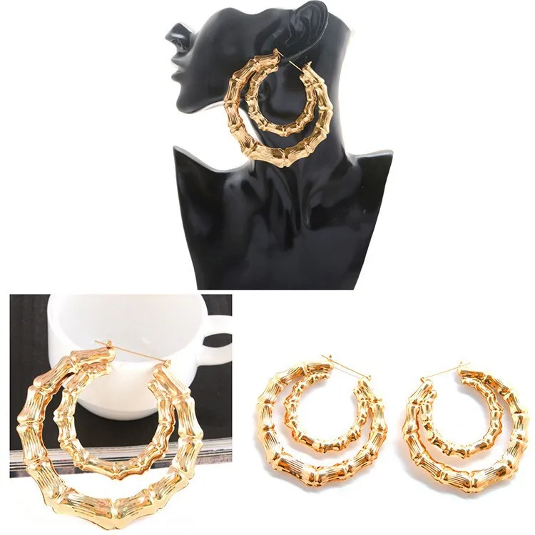 23New hot selling exaggerated punk oversized bamboo pattern earrings gold large earrings earrings Female Personality
