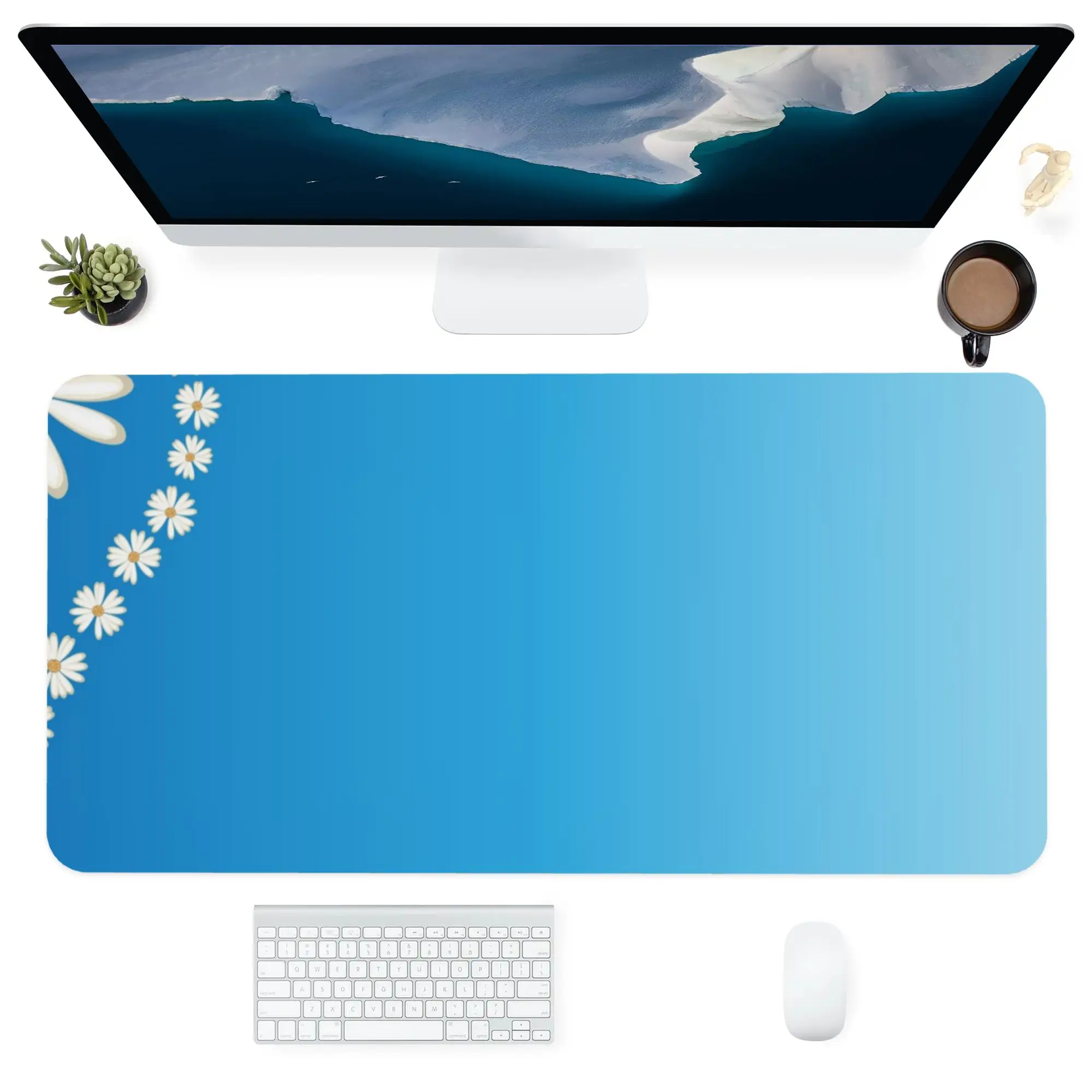 

Computer Office Mouse Pad Keyboards MousePad Accessorie Supplies Washable Personalized Desk Pads Mat Blue Chrysanthemum Flower