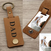 personalised dad photo keyring leather photo keychain fathers day daddy gift picture keyring engraved keychain for his her