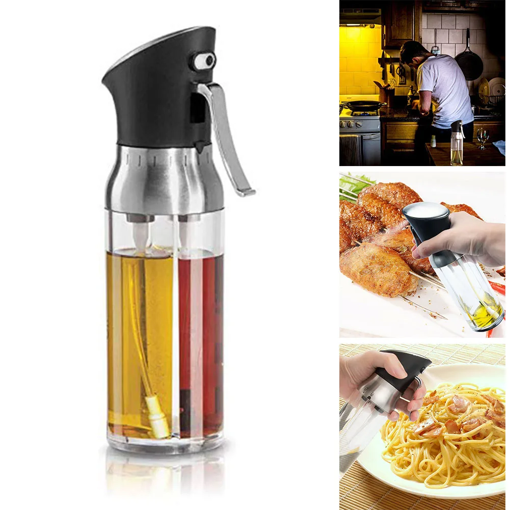 2 In 1 Kitchen Oil Spray Bottle Press Oil Bottle Stainless Steel Olive Oil Vinegar Dispenser For Cooking Bbq Salad Baking