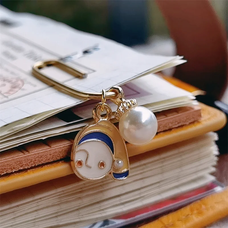 

New Pearl Girl Paper Clip Ins Style Bookmarks Notebook Decoration Book Accessories Cute Stationery