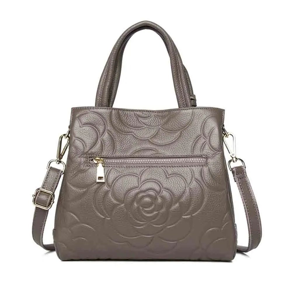 Floral Design Women Bucket Bags Luxury Genuine Leather Ladies Handbags First Layer Cowhide Shoulder Fashion Shoulder Bag 2023