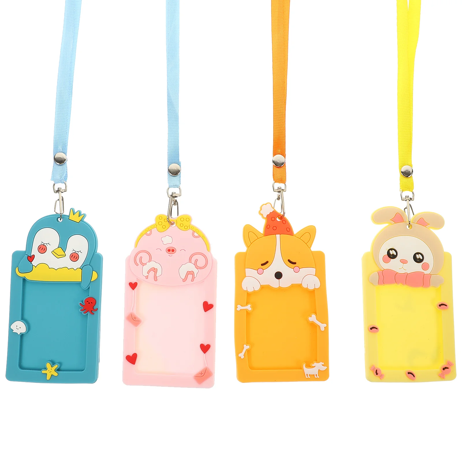 

4Pcs ID Badge Holder with Lanyards ID Card Sleeve Cartoon Badge Holder Cute Hanging Card Sleeves