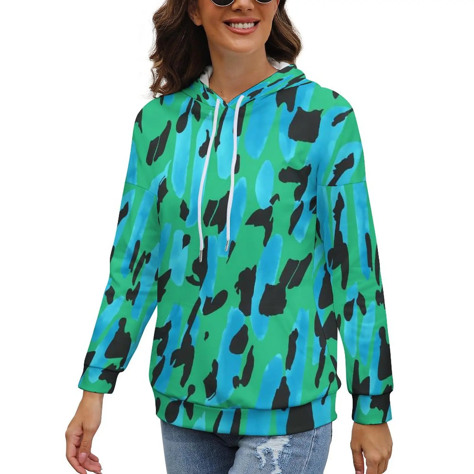 

Colorful Camo Hoodies Polyester Dot Print Modern Hoodie Long Sleeve Street Wear Oversized Sweatshirts Winter Woman Print Clothes