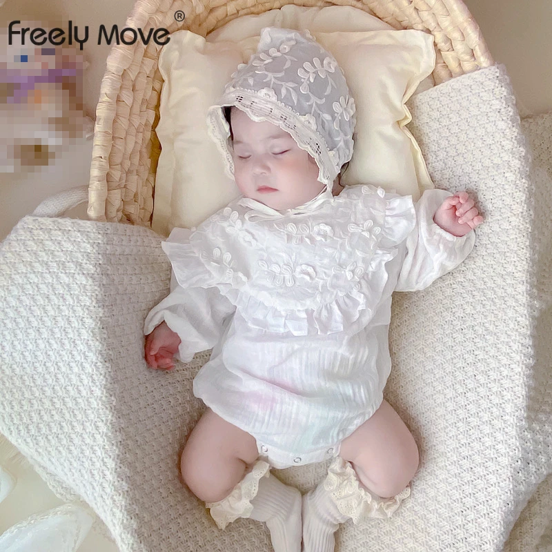 Freely Move 2022 Newborn Baby Romper Boys Girls Baby Clothes Lace Embroidery Baby Rompers Autumn Infant Baby Boys Jumpsuit