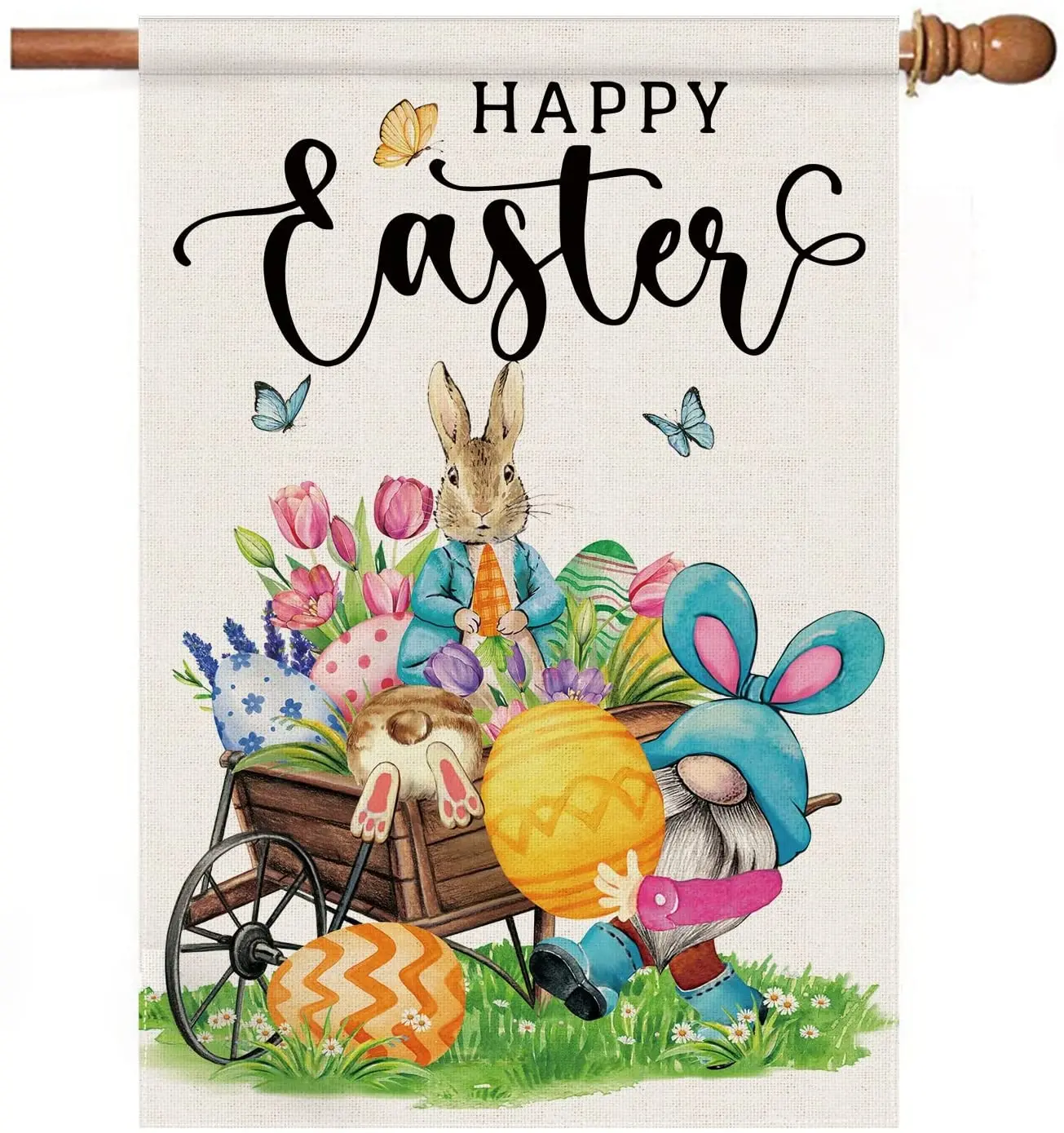 

Easter Flag Double Sided,Gnomes Bunny Easter House Flag,Large Burlap Easter Flag,Farmhouse Outdoor Bunny House Decor