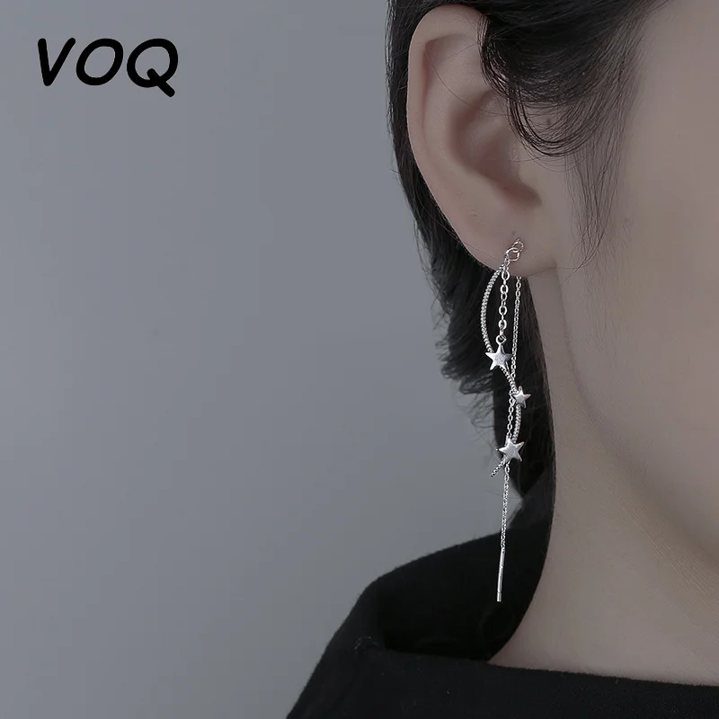 

VOQ Silver Color Delicate Chain Earrings Star Long Tassel Earrings for Women Gift Jewelry