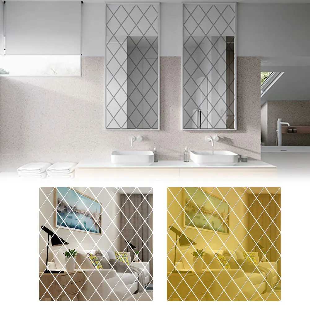 

17Pcs DIY Art Self-Adhesive Wall Decals 3D Removable Mirror Wall Stickers Diamonds Triangles Acrylic Wall Mirror Stickers