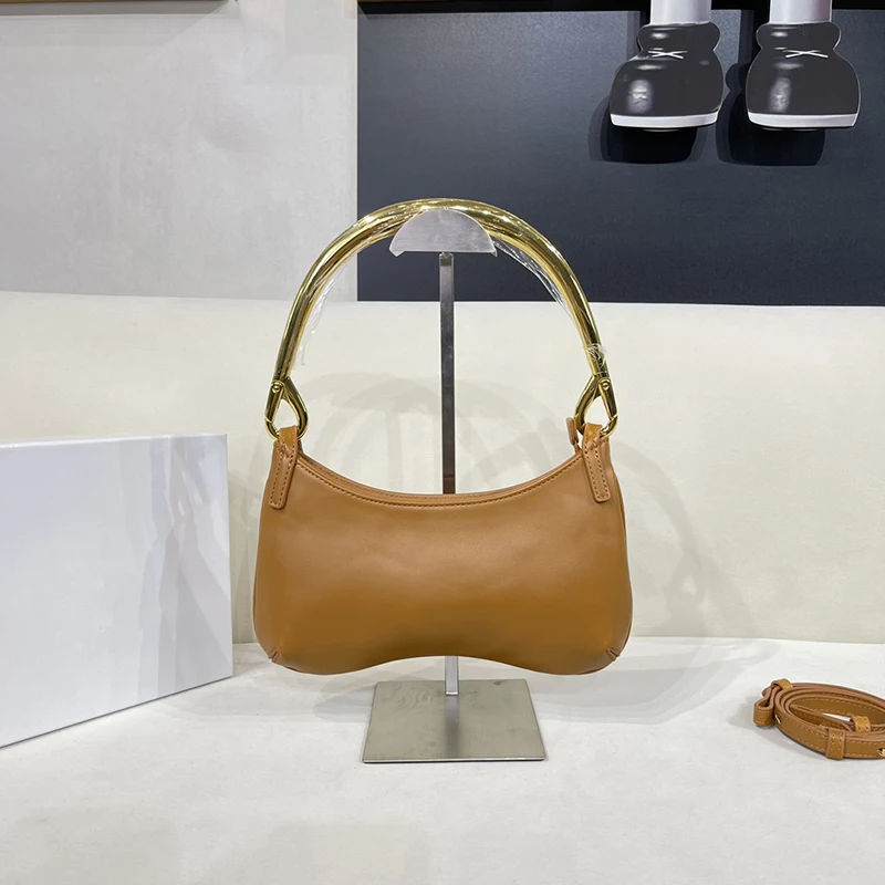 

Women Shoulder Bags Leather Luxury Brand Handbags Solid Color Golden Metal Handle Crescent Bag Underarm Females Bags 23ss