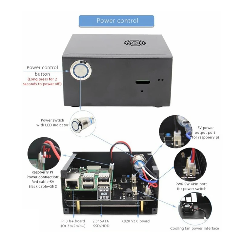 Для Raspberry Pi 3B +/3B металлический чехол + переключатель управления питанием Комплект