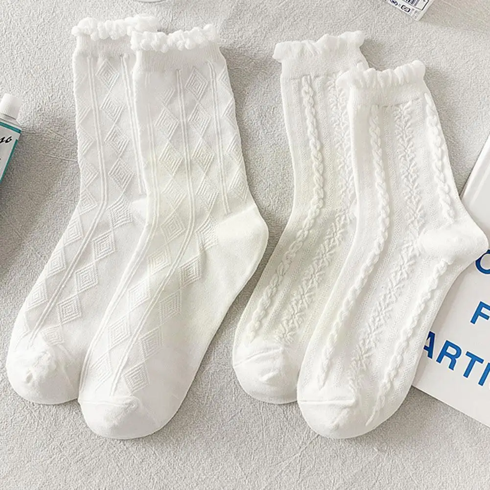 

Lolita White Lace Cotton Socks Women Heart JK Middle Socks Tube Kawaii Socks Japanese All-match Jane Socks Mary Dress Sweet B3S1