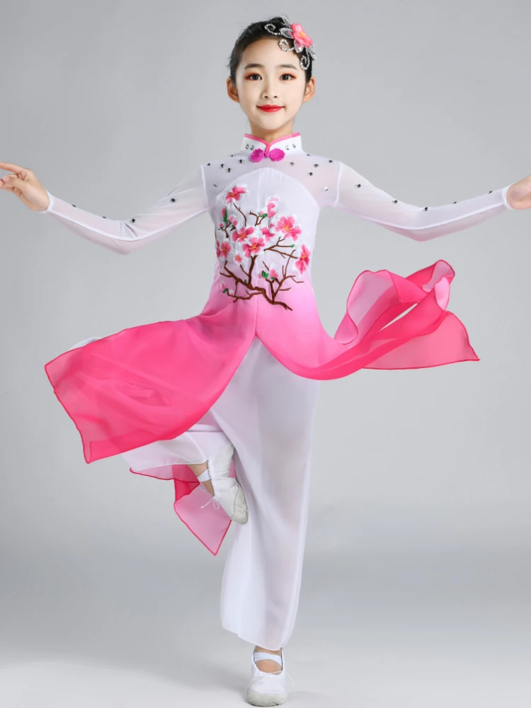 Traditional Chinese Folk Dance Classical Dance Costumes Girls Ancient  Hanfu Clothing Yangko Dance Performance Fan Dance Wear images - 6