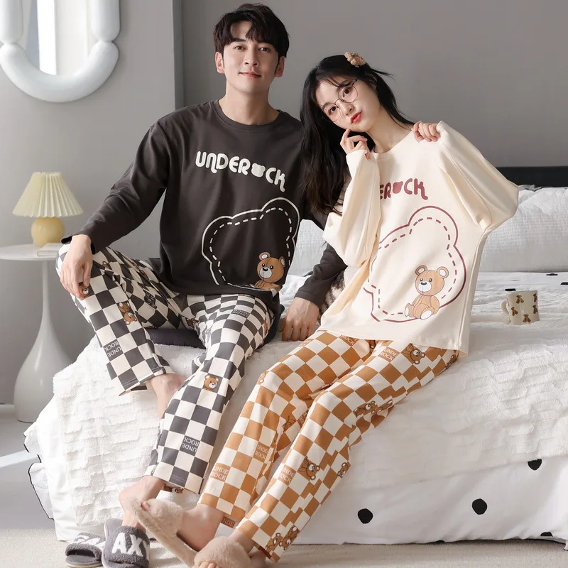2023 Pure lovers pajamas round collar contracted Ms Qiu dong leisurewear cotton suits in spring and autumn men suit at home