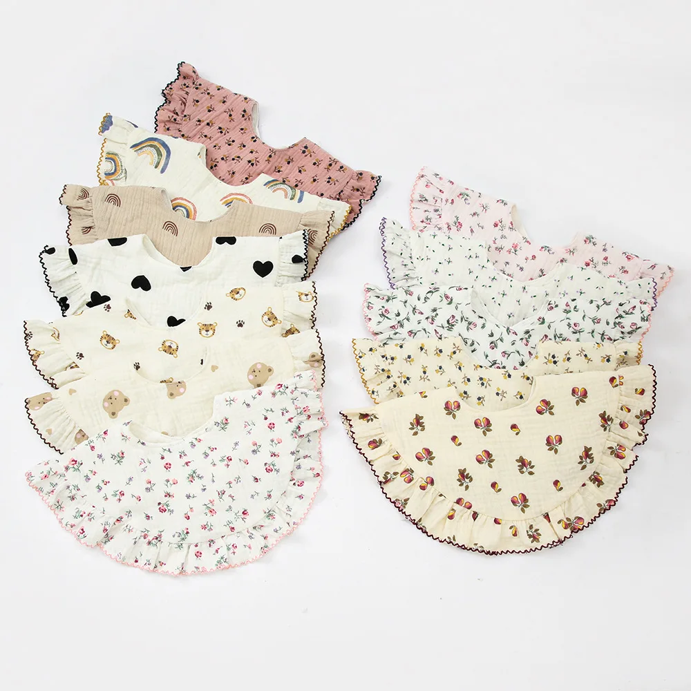 

Cotton Gause Baby Bibs Solid Color 360 Flower Newborn Bib Infant Burp Cloths Bandana Scarf for Kid Girl Boy Feeding Saliva Towel