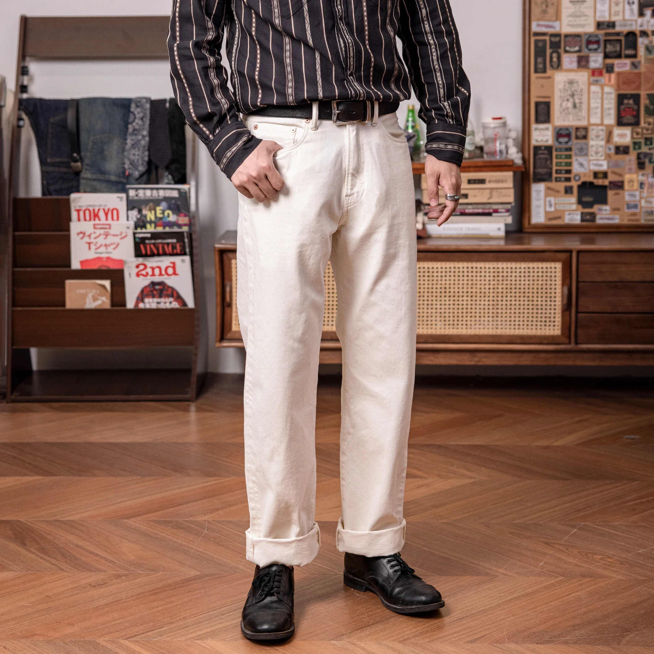 55501-0005 14oz Super Quality Genuine Indigo Selvage Pants One Washed Sanforized Thick Raw Denim Jean