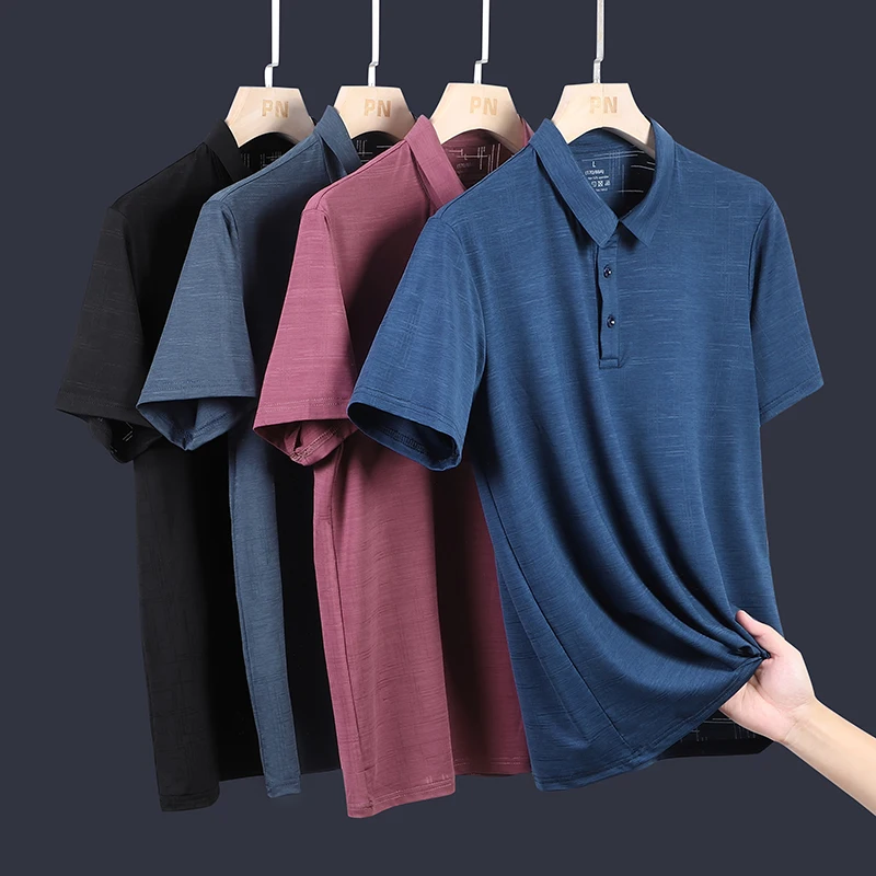 

2022 New Ice Silk Polo Shirt Seamless Men's Short-sleeved Lapel Polo Shirt High-end Casual Summer Quick-drying Polo T-shirt