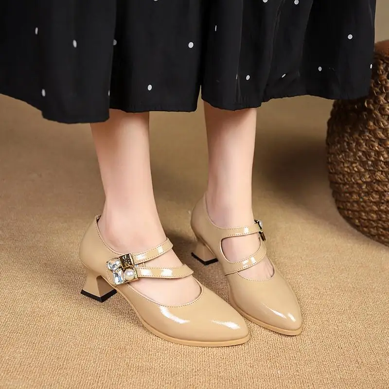 Женские туфли-лодочки на блочном каблуке черные лакированные туфли 2024 сандалии