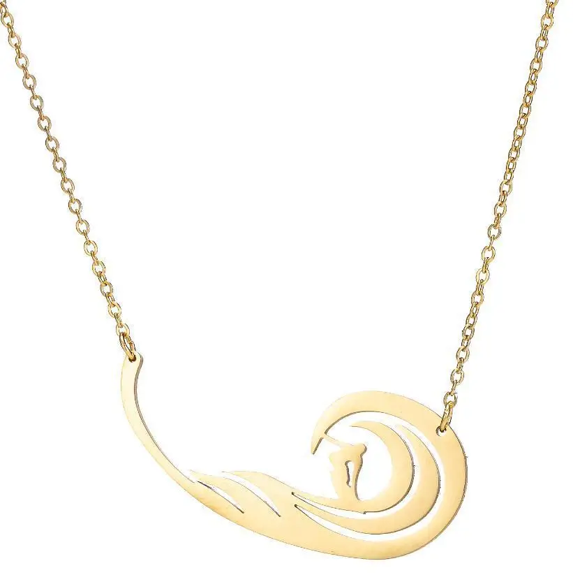 

Bxzyrt Stainless Steel Surf Pendant Necklace Men Wave Chain Clavicle Choker Necklace For Women Jewelry цепочка на шею женская