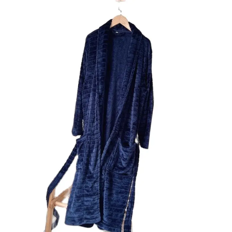 Winter Nightdress For Men Long Gown Flannel Warm Lace-up Robe