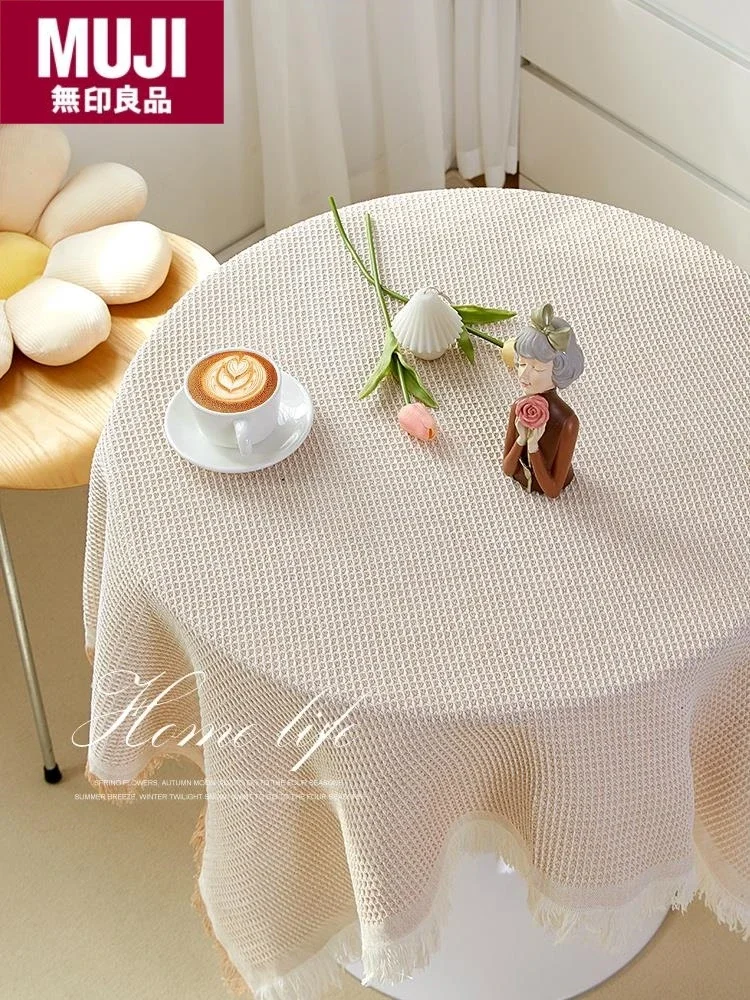 

Cotton linen tablecloth small round table birthday photo white