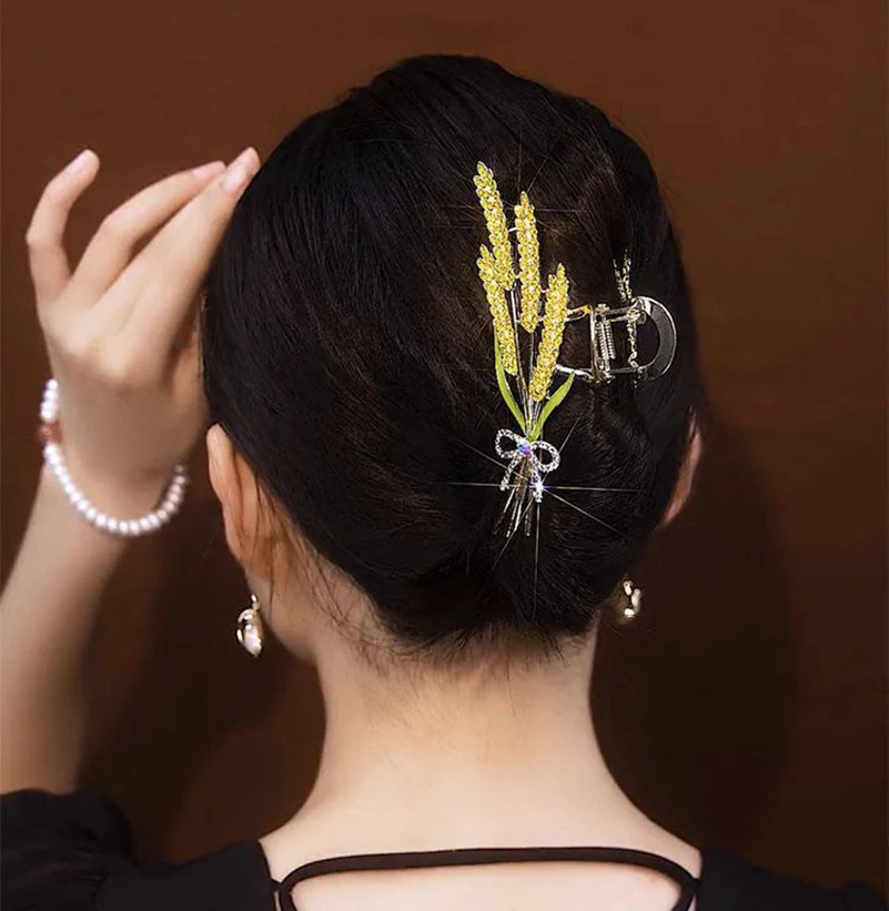 

Diamond-studded Hairpin Fashion Temperament Hair Clip Elegant Personality Wheat Metal Ponytail Buckle Hair Accessories Headwear