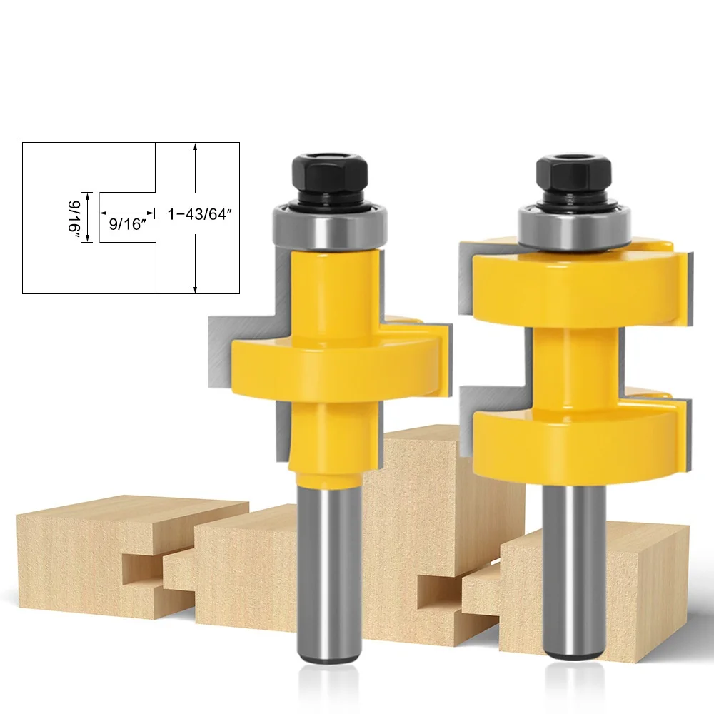 

2pc 12.7mm 12mm Shank high quality Wood Cutting Tool Large Tongue and Groove Joint Assembly Router Bit Set 42mm Stock