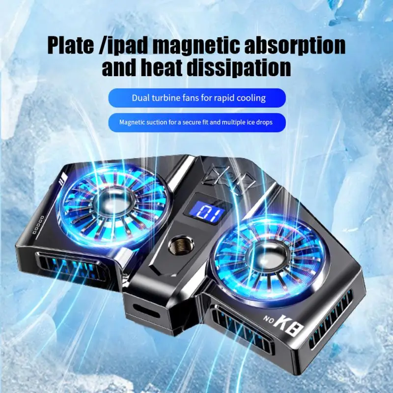 

K8A Magnetic Mobile Phone Radiator With Smartphone Temperature Display RGB Dual Cooling Fan Cooler For Phone/Tablet/iPad