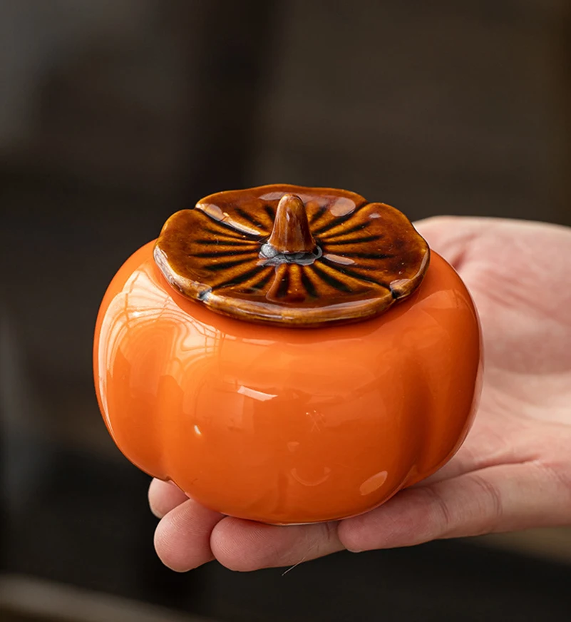 

Chinese Kung Fu Jingdezhen Tea Caddy Mini Cans Persimmon Canister Portable Container For Puer Oolong Storage Chests Gift