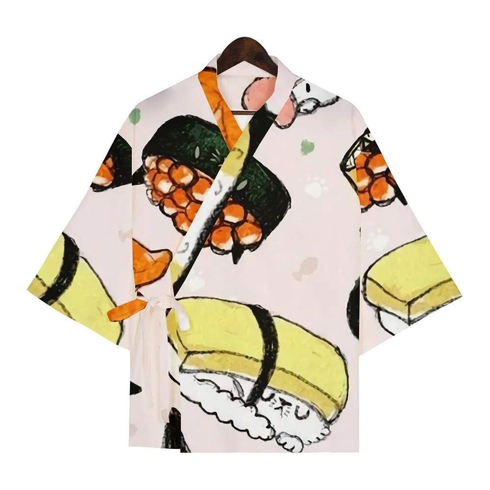 

sushi Kimono men's Loose Short sleeve Beach top kimono men's fashion Japanese Clothes