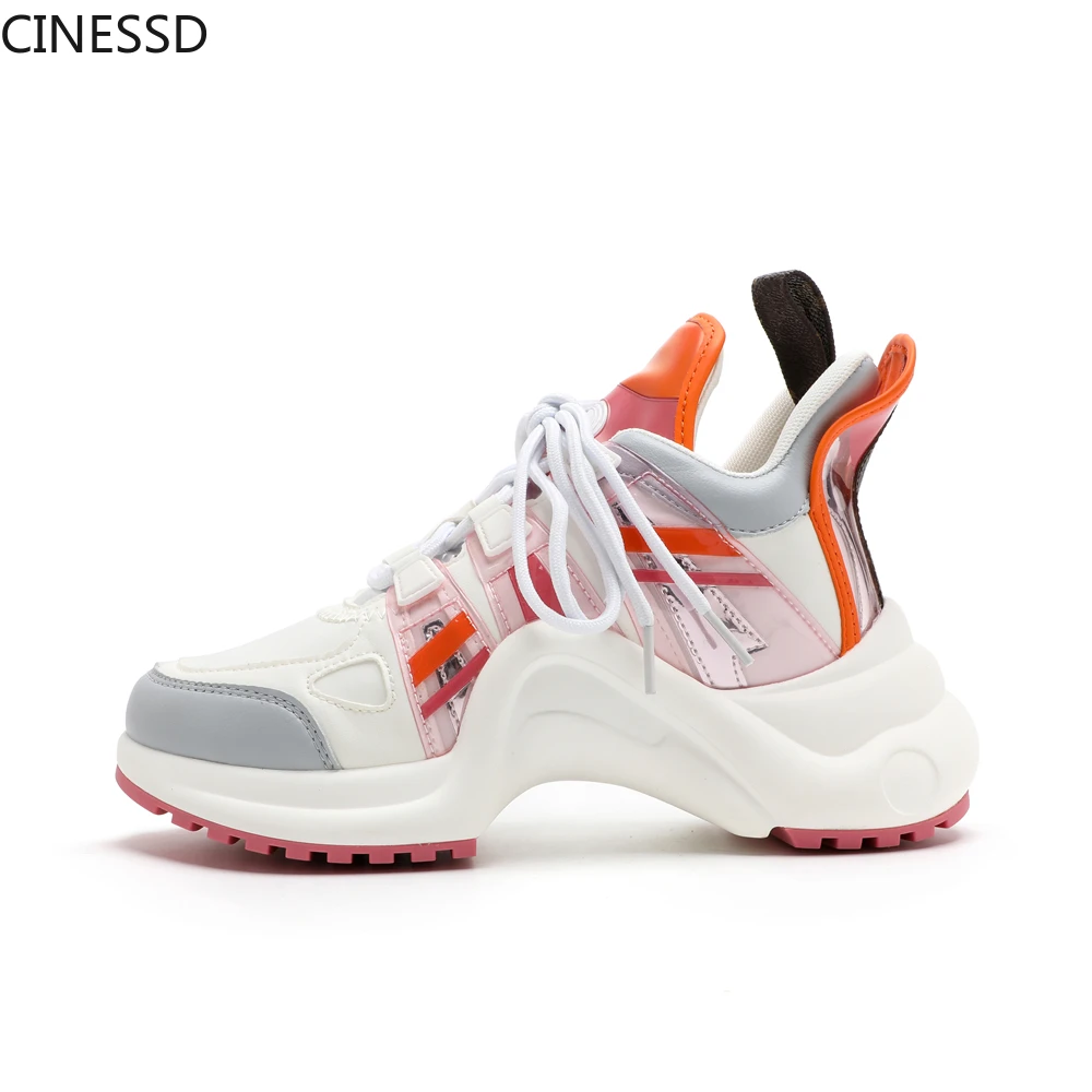 

New Women Platform Arched Sneakers Luxury Brand Archlight Height Increasing Lace-Up Mixed Color Woman Running Vulcanize Shoes