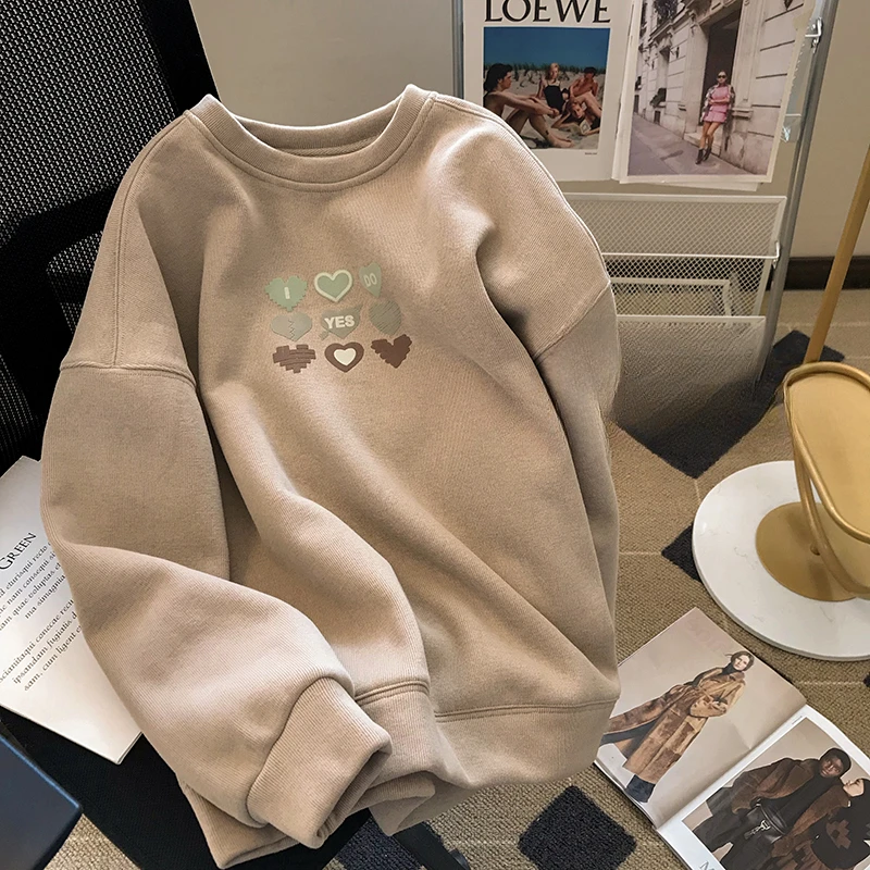 

Женская толстовка с принтом из мультфильма, свободные топы цвета хаки, корейские толстовки большого размера для девушек, осенне-зимняя Толстая искусственная кожа