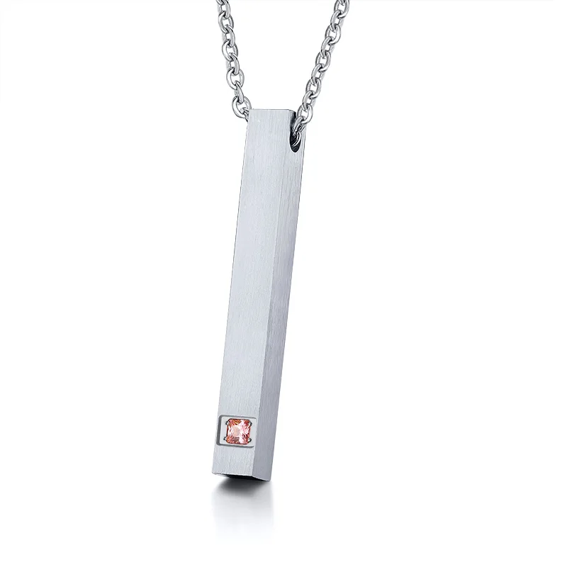 

Personalized Vertical Bar Necklace Women Men Stainless Steel Birthstones Pendant Engraved Name Lover Couples Valentine Gift