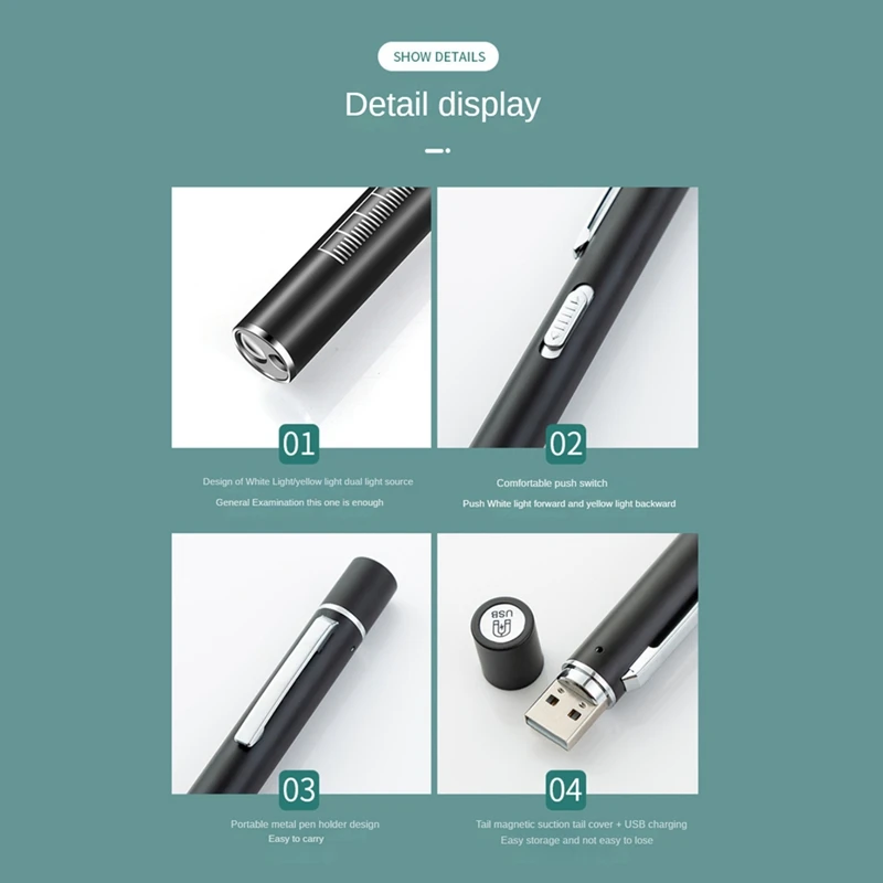 USB-перезаряжаемая ручка черный мини-фонарик для кормления карманный