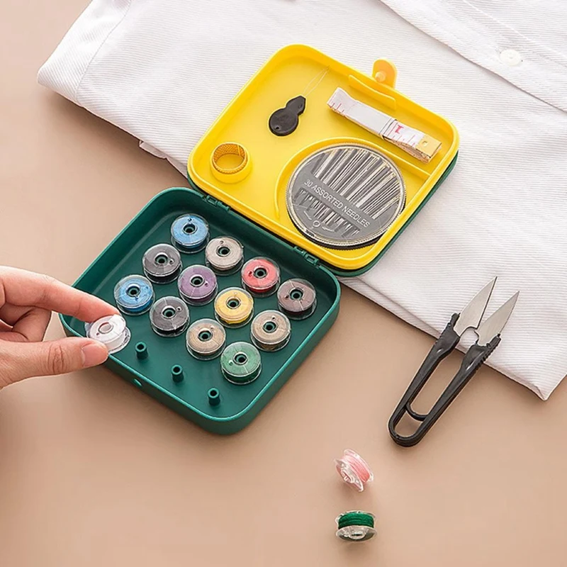 

Storage Double-Layer Sewing Box Set with Magnifying Glass Classification Storage Household Set Sewing Supplies