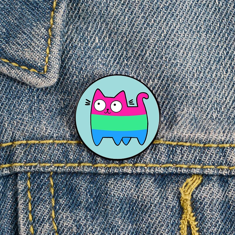 

Polysexual Pride Cat Pin Custom cute Brooches Shirt Lapel teacher tote Bag backpacks Badge Cartoon gift brooches pins for women