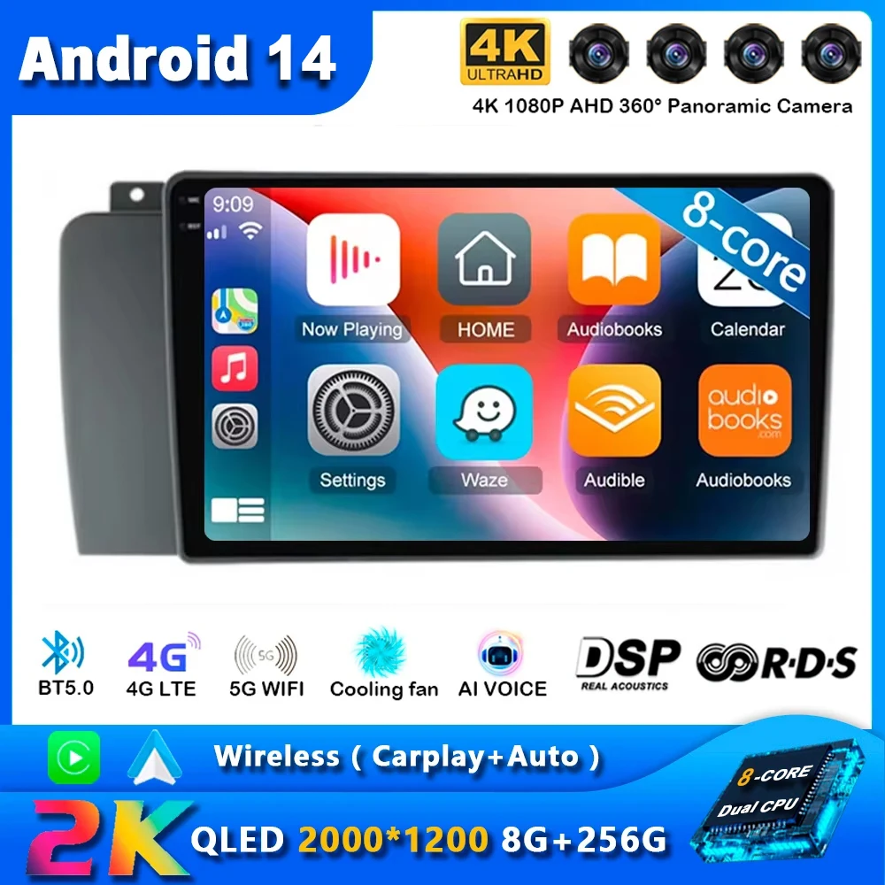 Автомобильный радиоприемник Carplay Android 14 для Volvo XC70 V70 S60 2004-2009 навигация