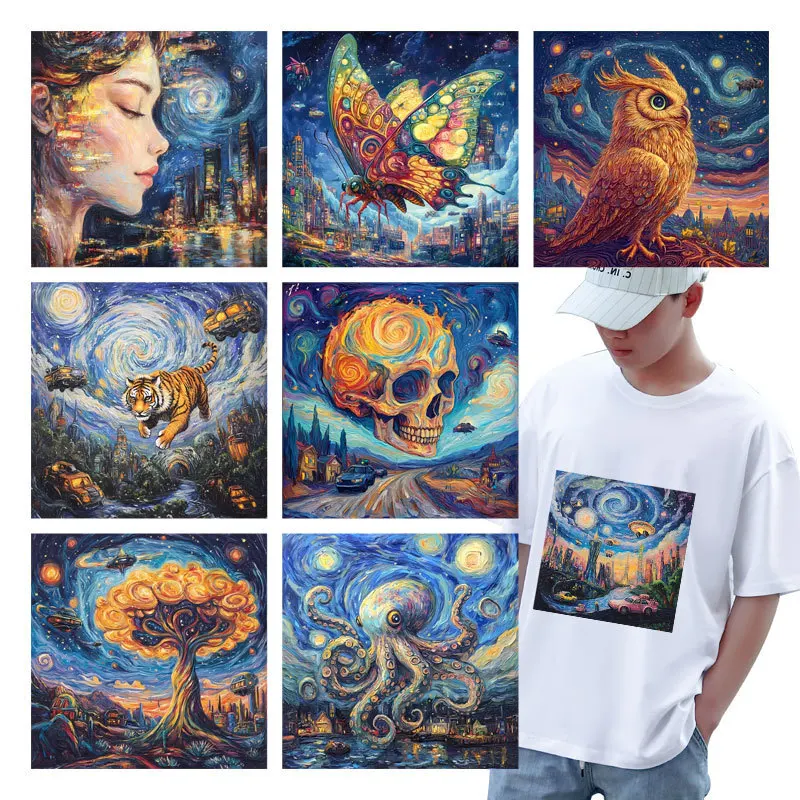 Термопереносная железная нашивка для одежды тема звездного неба бабочка