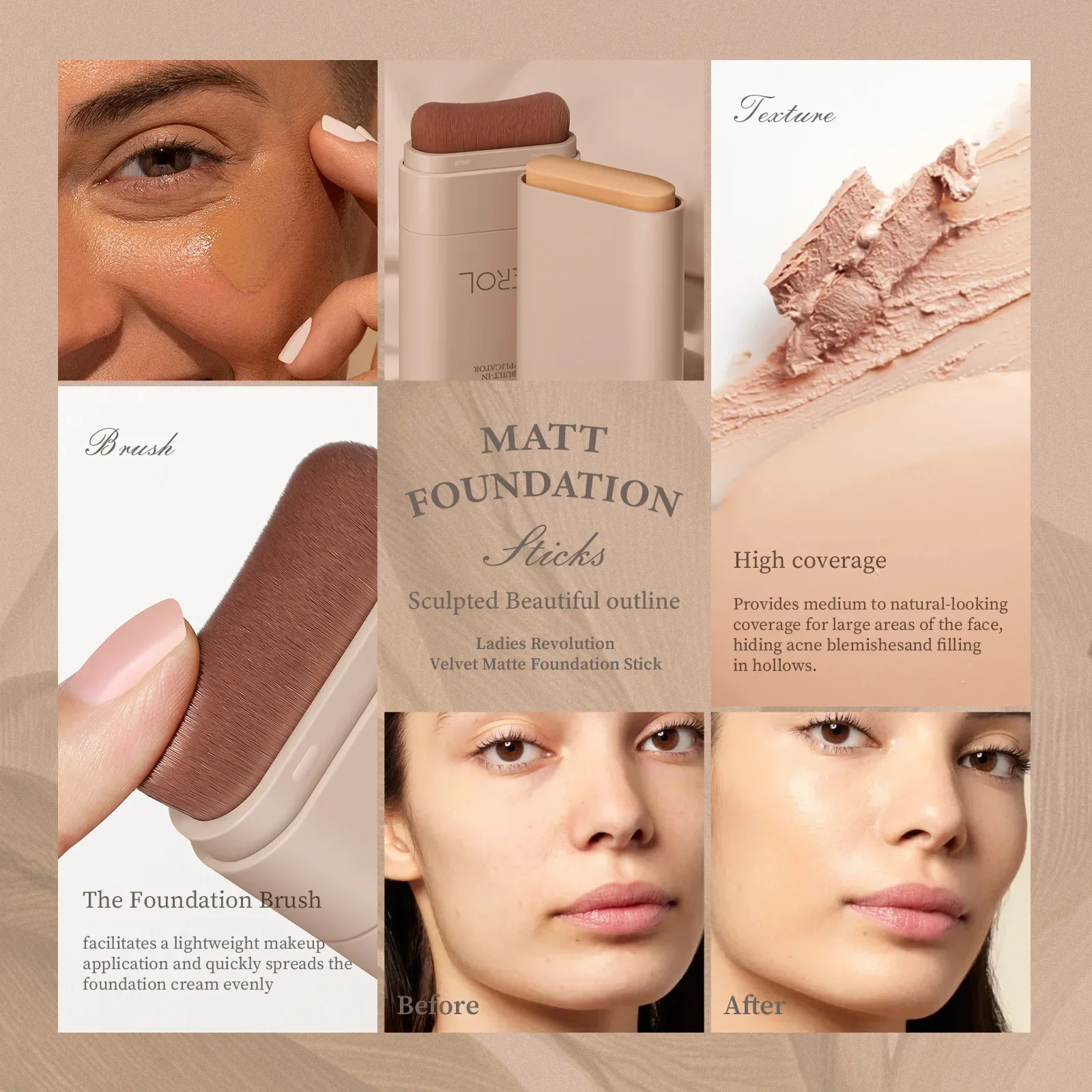 Фото DEROL Eraser Foundation Stick с кистью для макияжа №3
