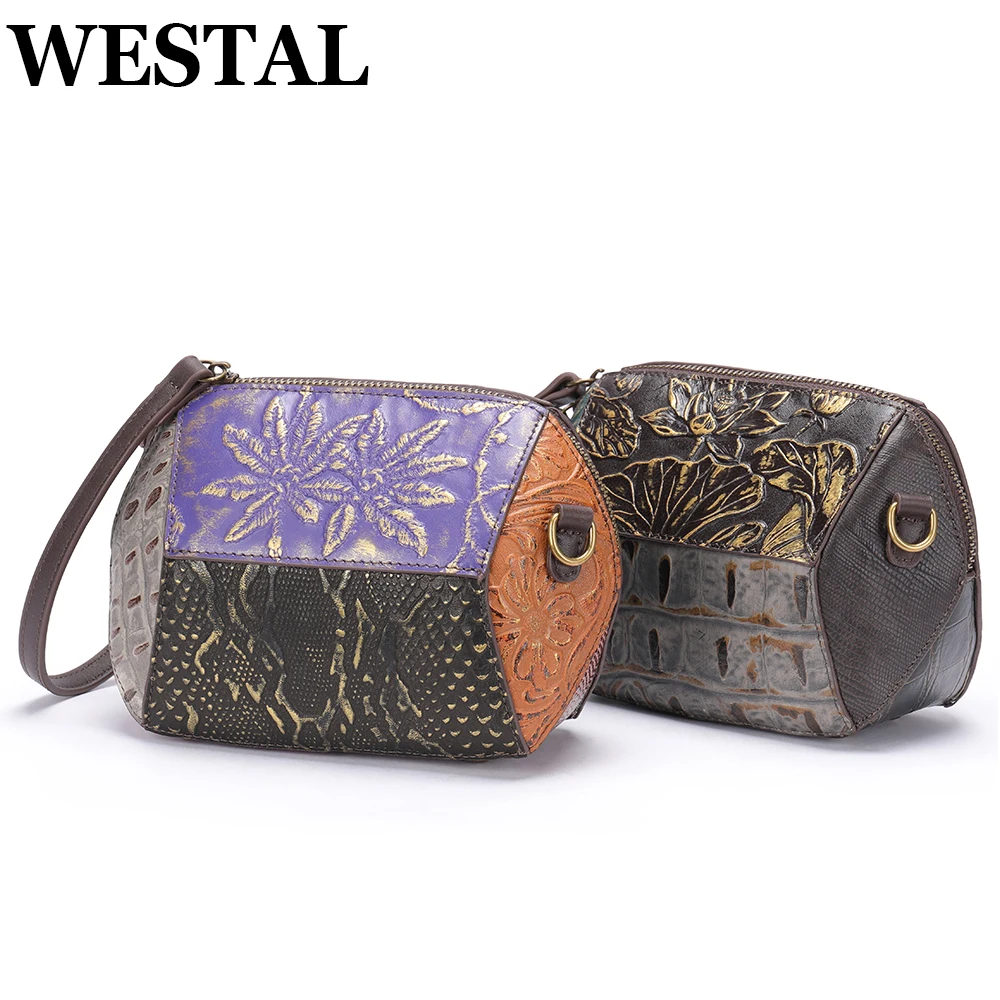 

WESTAL Shoulder Bags For Women Genuine Leather Vintage Bag Patchwork Handbags Small Messenger Crossbody Bags Wallets Clutchs Gir