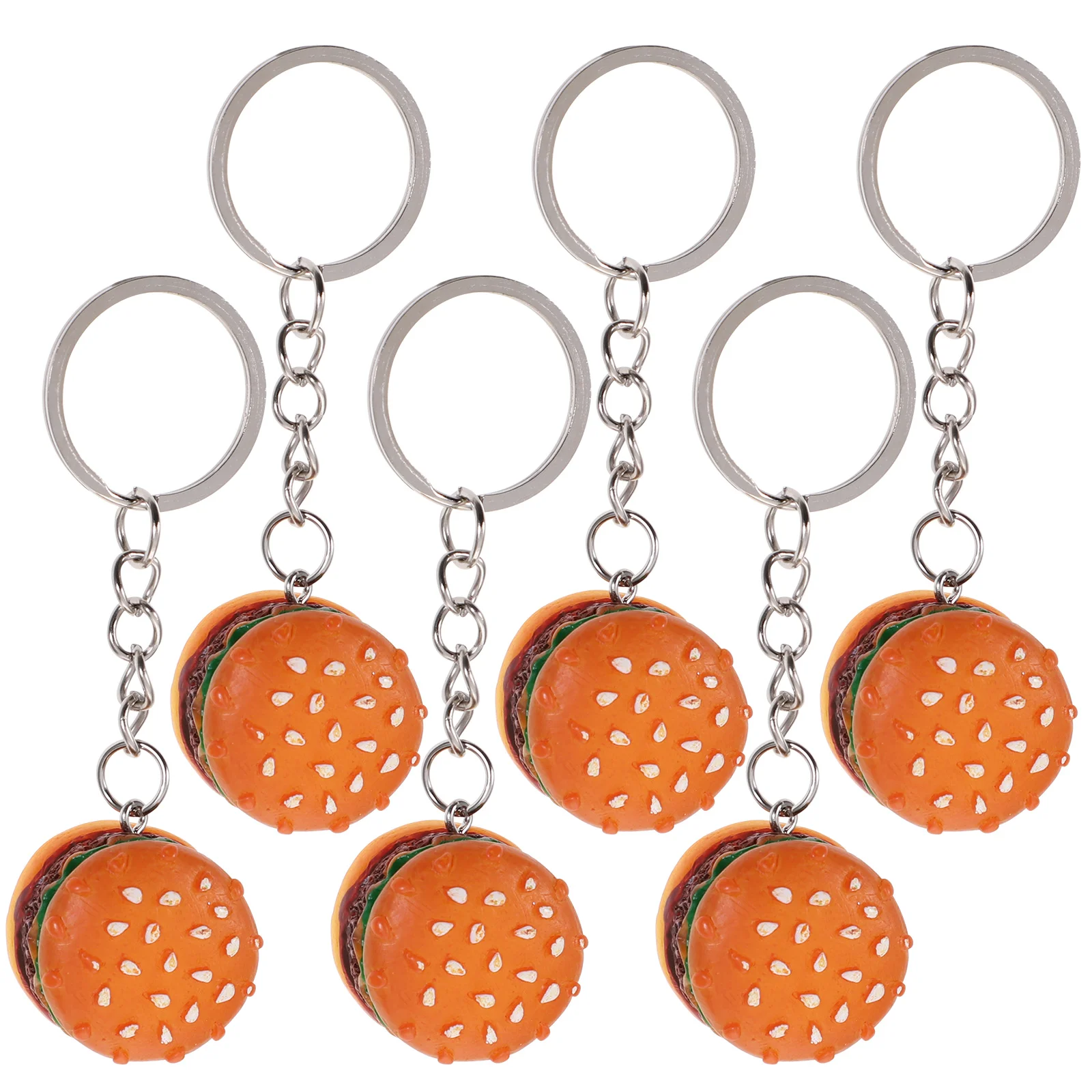 

6 PCS Hamburger Keychain Plastic Bag Keyring Pendant Car Handbag Creative Metal