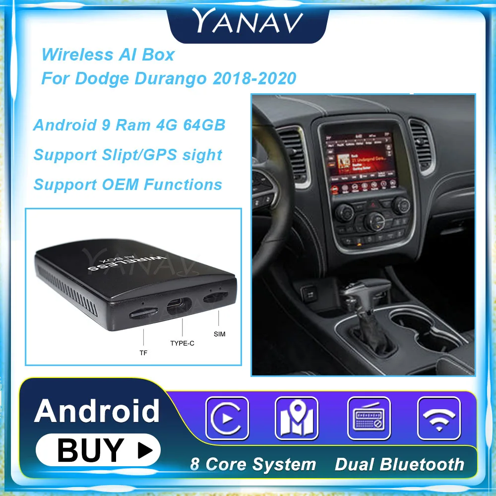 

Android 4G 64 Гб Carplay Беспроводная ИИ-приставка для Dodge Durango 2018 2020 8 ядер Qualcomm 450 Автомобильная смарт-приставка Plug and Play видео Google