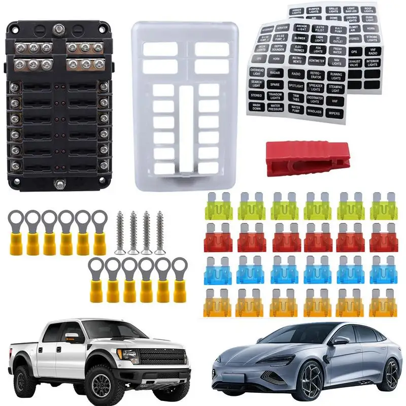 

Marine Fuse Panel 12-Circuits Fuse Panel Box With Negative Busbar Car Accessories Fuse Supplies For Automobile Motorcycle Trucks