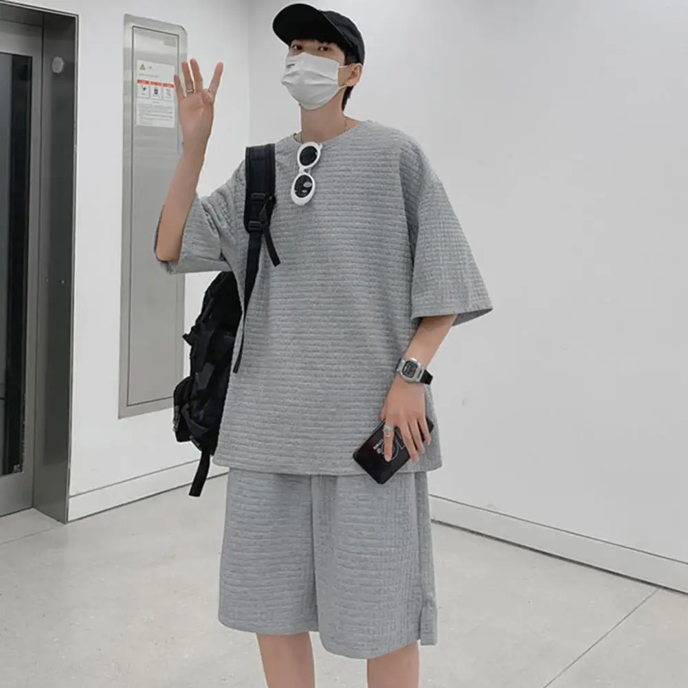 

Stylish Sweatshirt Shorts Set Comfortable Mid Length Top Exercise Men Summer Outfit Oversized Men Top Shorts Suit Men Clothing