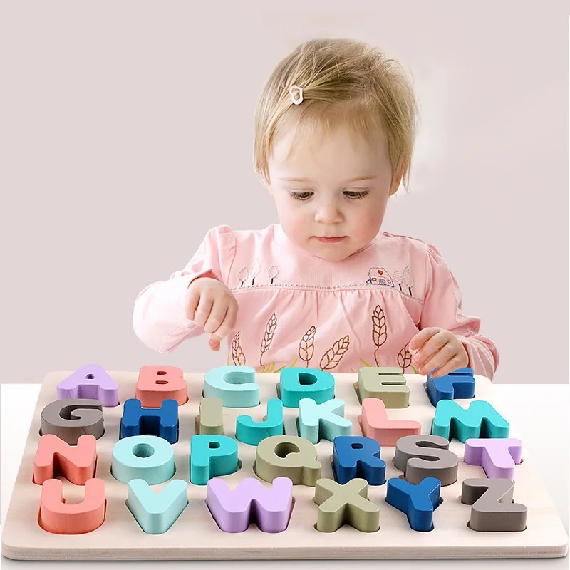 

ABC Wooden Puzzle Numbers Letters Alphabet Early Learning Jigsaw Preschool Educational Baby Toy for Children 3D Cognitive Board