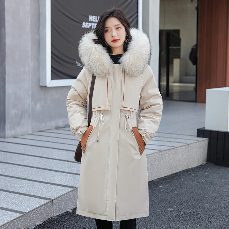 Winter Adjustable Waist Coats New Fur Collar Long Hooded Parkas Three Ways To Wear Women Detachable Wool Liner Thickened Jackets